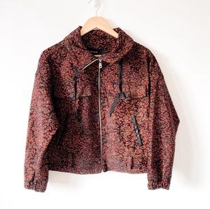 NWOT Zara red floral high collar jacket, size XS